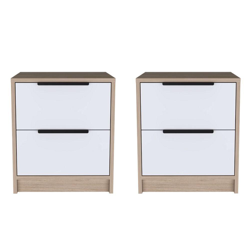 Mesa de Noche Wesley color Beige y Blanco para Habitación.